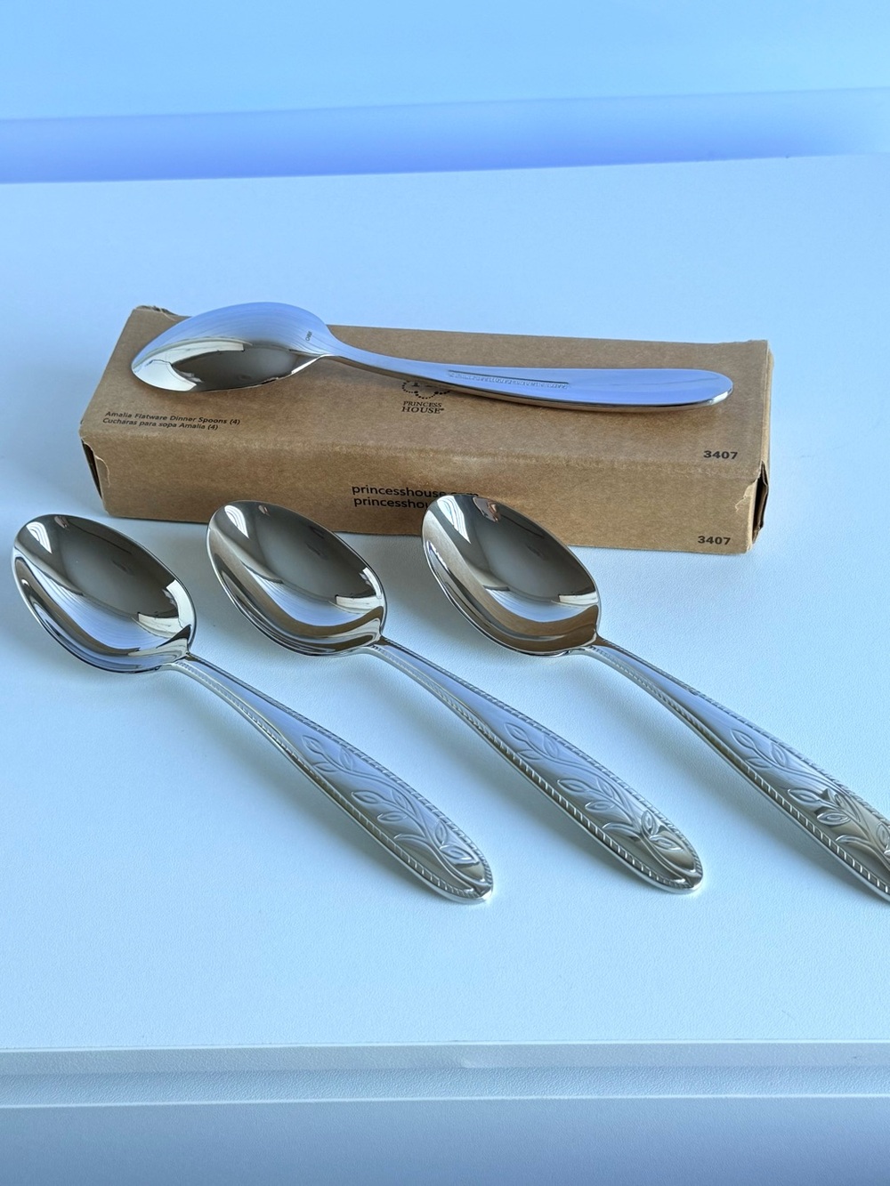 Princess House Amalia Flatware Stainless Steel Dinner Spoons Set of 4 NIB